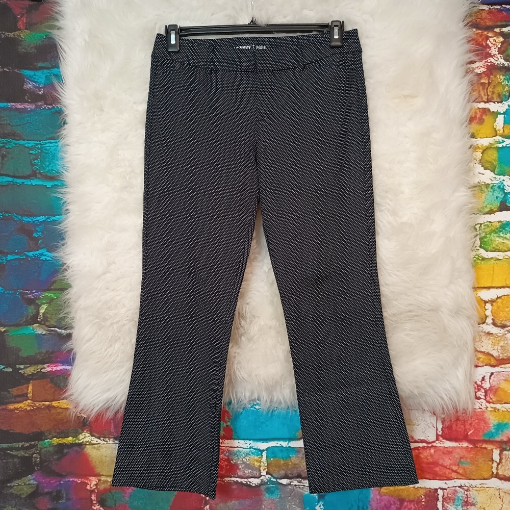 Old Navy Pixie Mid-Rise Navy Blue and White Polka Dot Pants Size 6 Regular